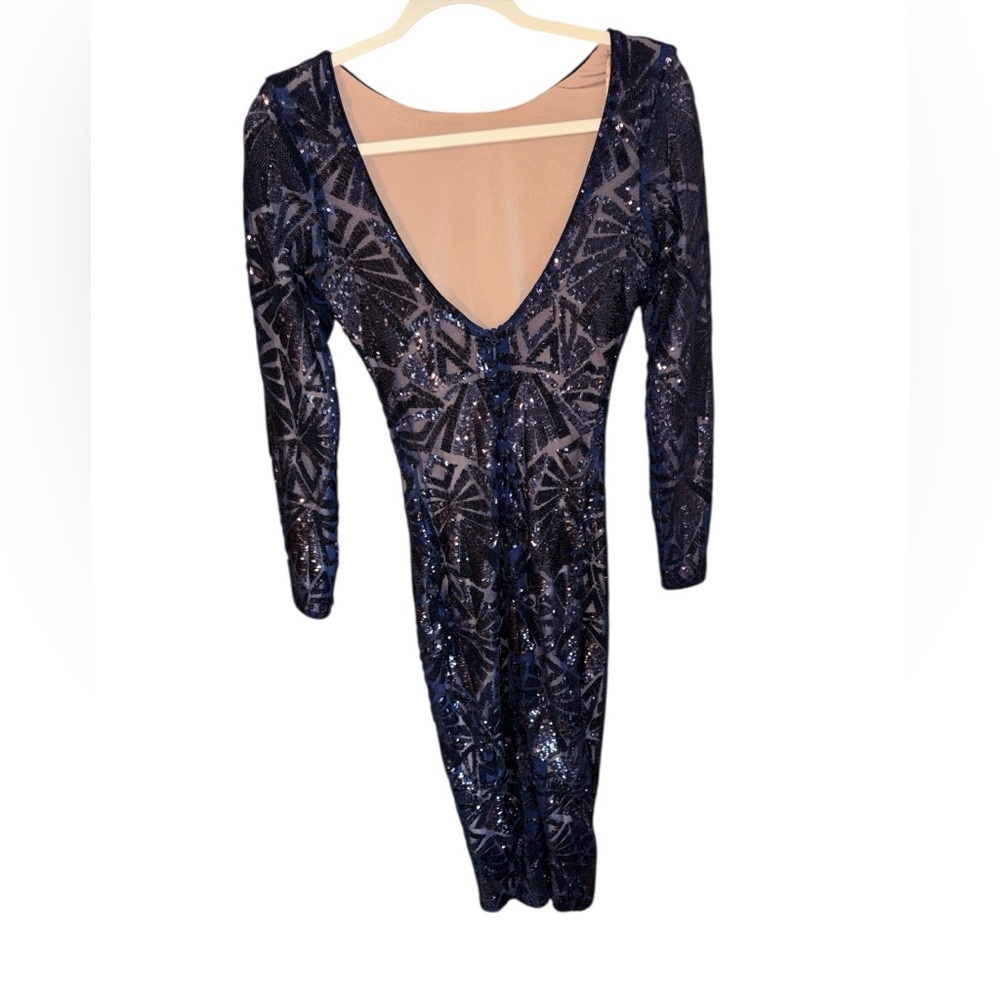 Dress The Population Nordstrom Emery Midi Dress Navy Sequin Long Sleeve Size XS - Picture 3 of 12